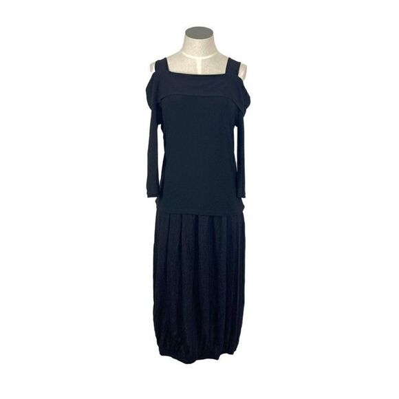 Clara Sun Woo XS Black Cold Shoulder Top Art To Wear Lagenlook - Picture 4 of 7